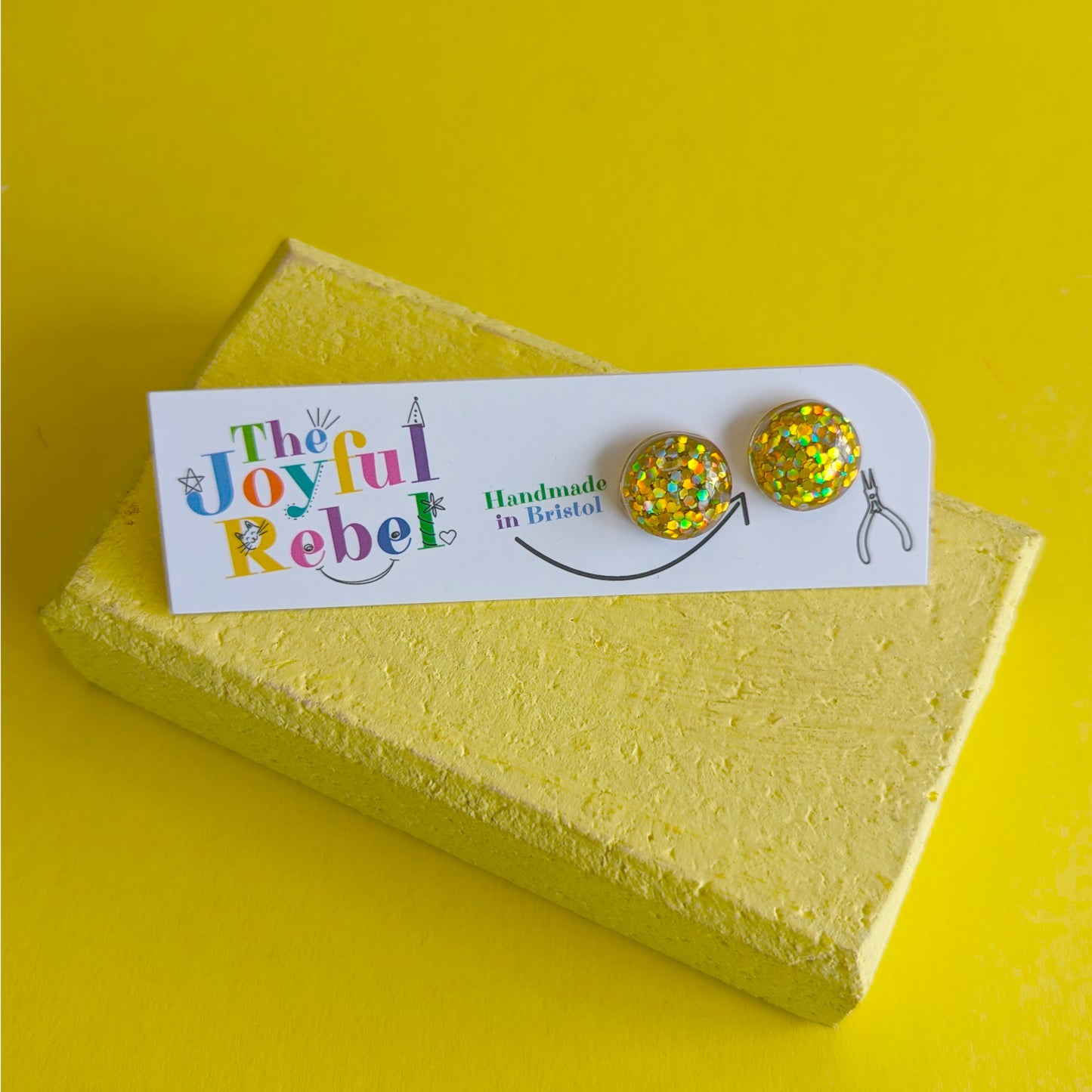 Glitterball Gold Resin Stud Earrings - 12mm