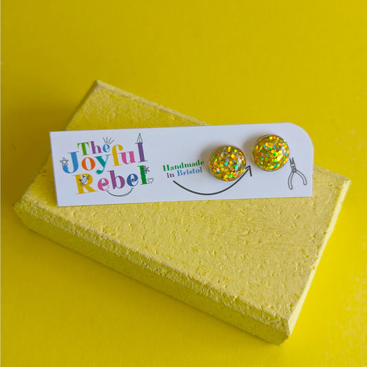 Glitterball Gold Resin Stud Earrings - 12mm