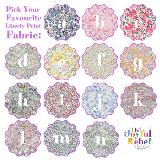 Liberty Print fabric colour and style options - all flowers in pink and blue.