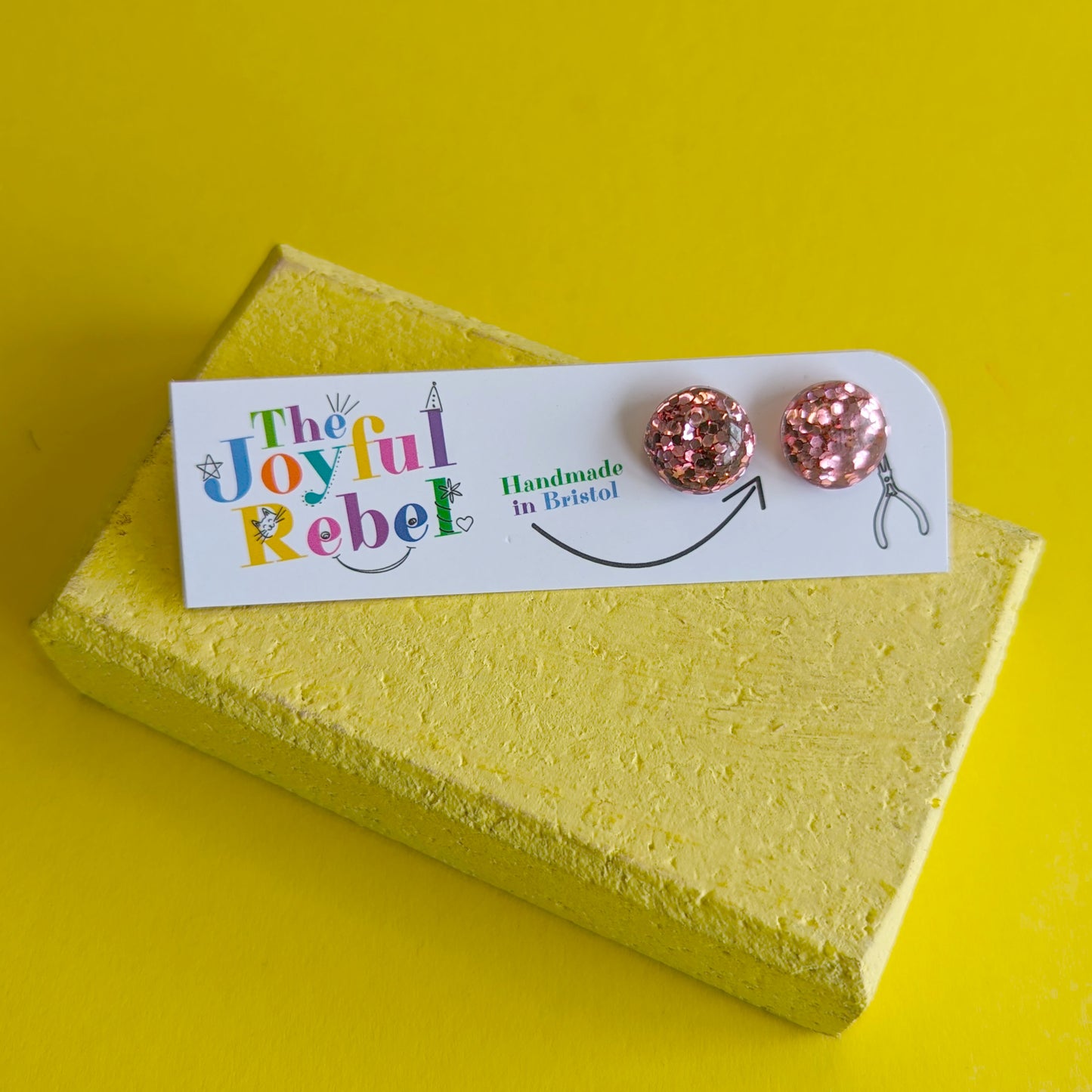 Glitterball Rose Pink Resin Stud Earrings - 12mm
