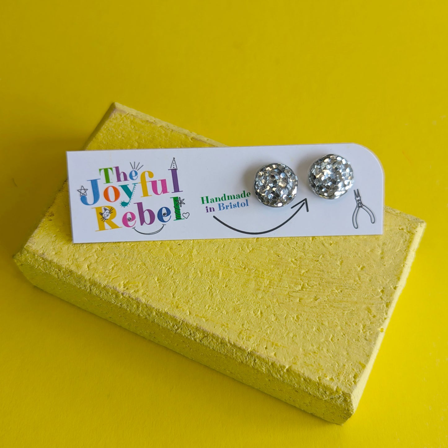 Glitterball Silver Resin Stud Earrings - 12mm
