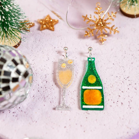 Prosecco Bottle earring with bubbles, The Joyful Rebel