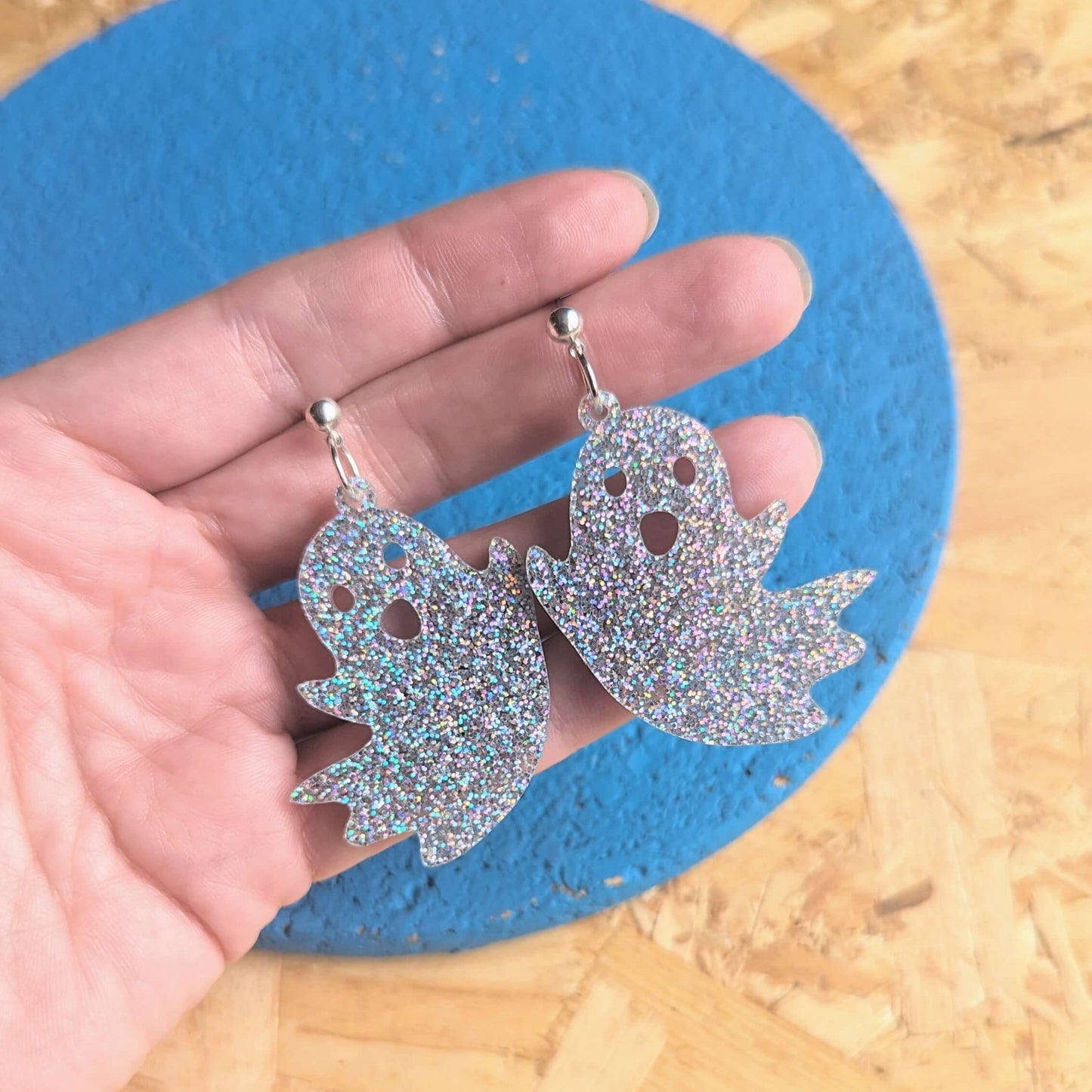 Silver glitter earrings dangly earrings