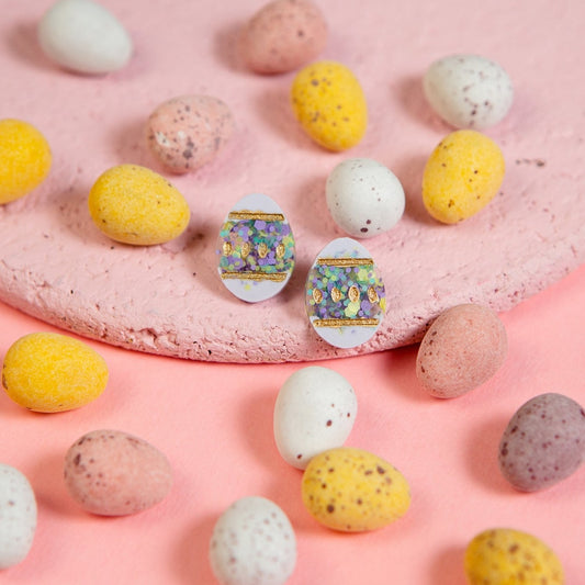 Pink or Purple Speckled Easter Egg Stud Earrings