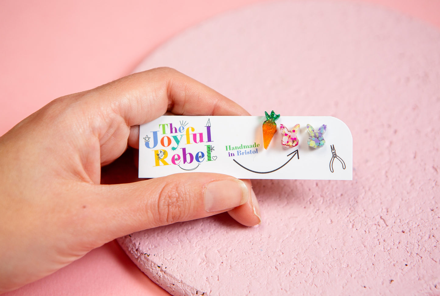 Tiny Triple Set of Stud Easter Earrings - rabbits and carrot