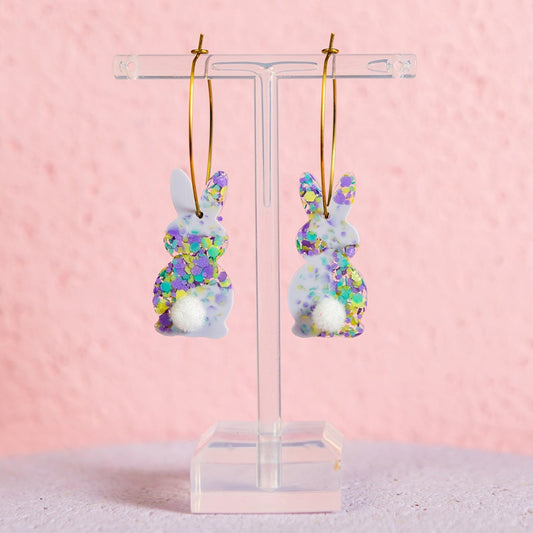 Purple or Pink Speckled Rabbit Dangly Earrings