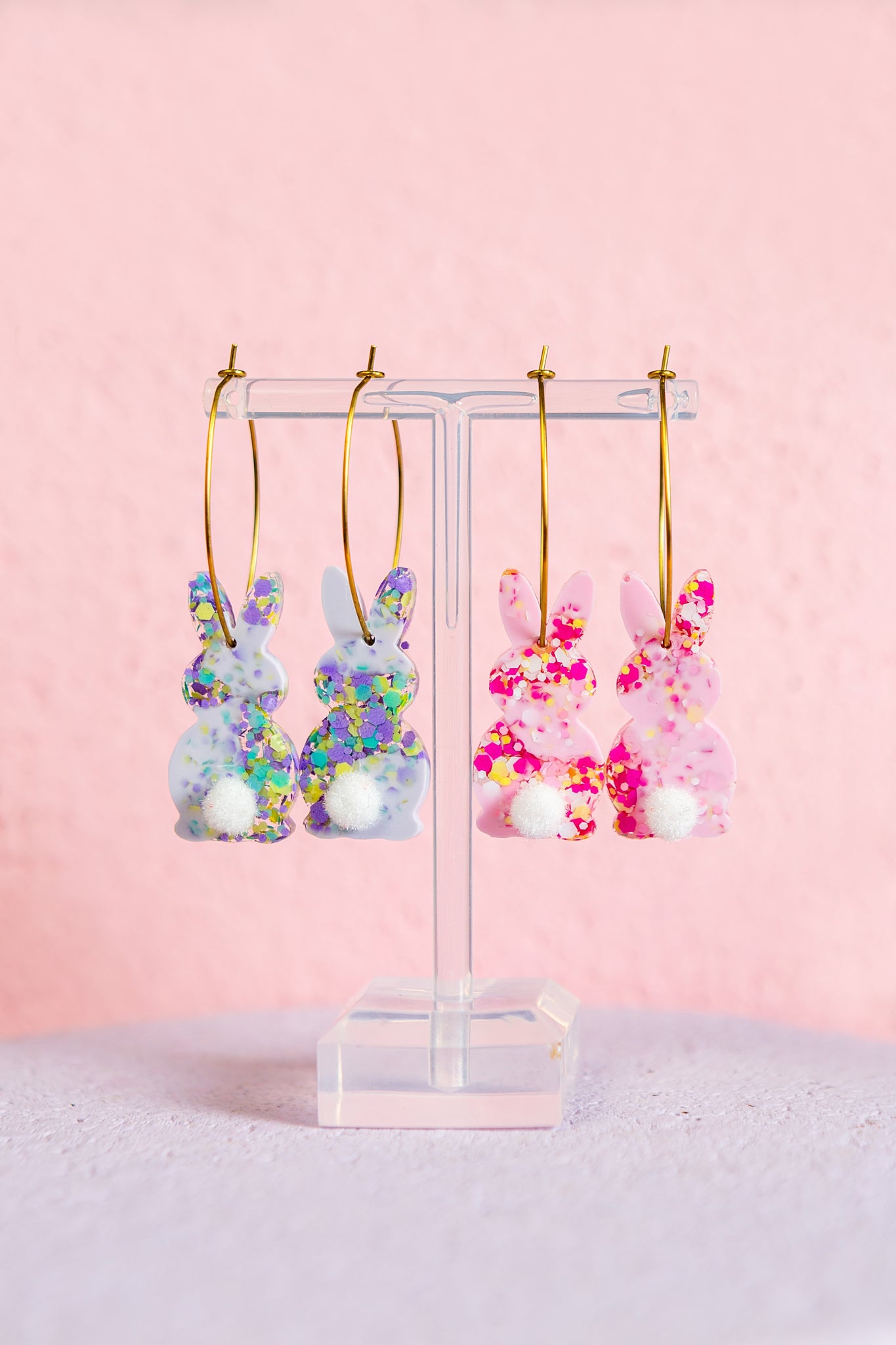 Purple or Pink Speckled Rabbit Dangly Earrings