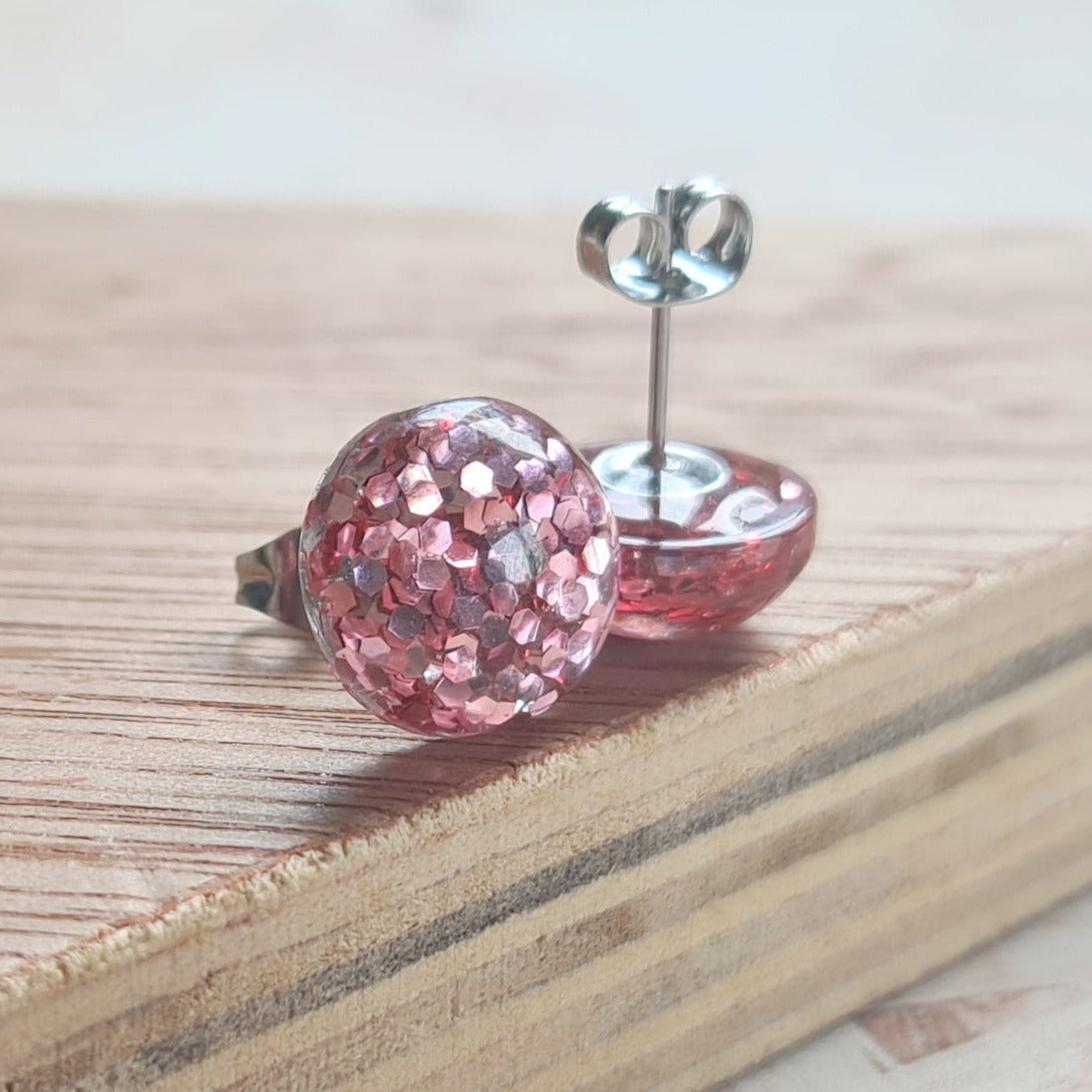 Glitterball rose pink glitter - stud resin lightweight - the joyful rebel