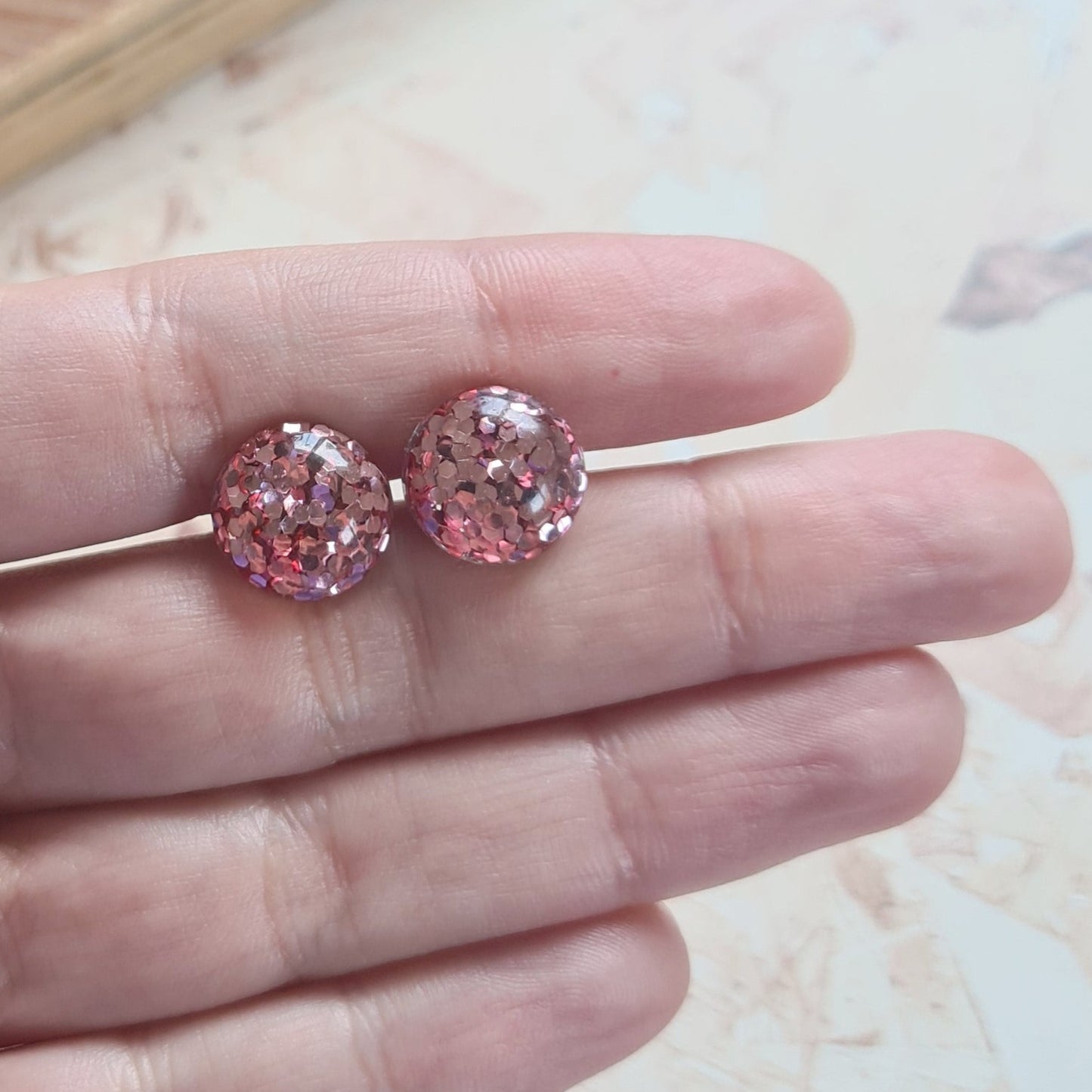 wedding stud earrings - pink resin glitter - the joyful rebel