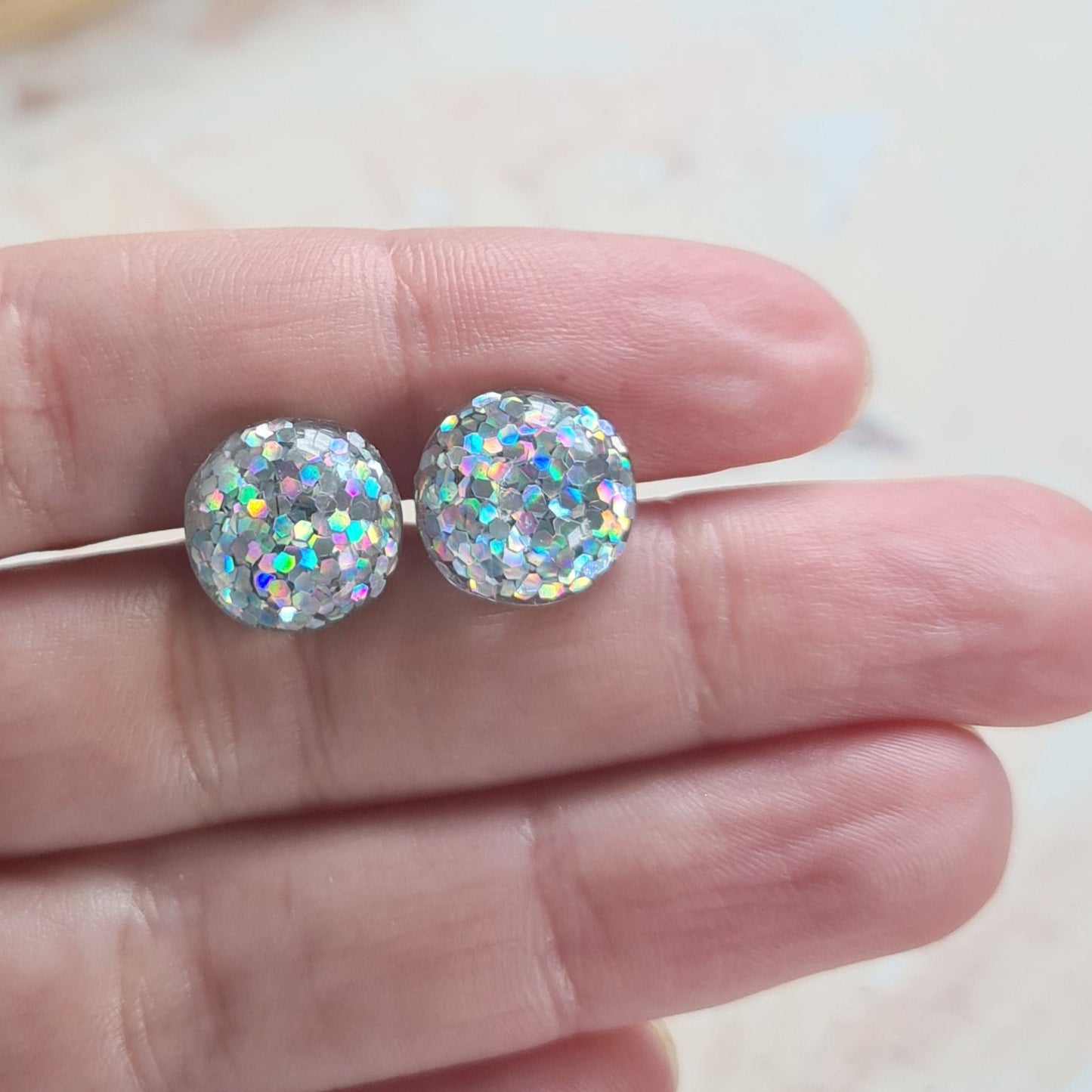 iridescent silver glitter - resin stud - light weight - pop of colour-the joyful rebel