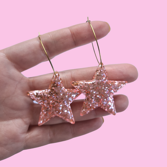 Glitter Pale Pink Star with Brass Oval Hoop