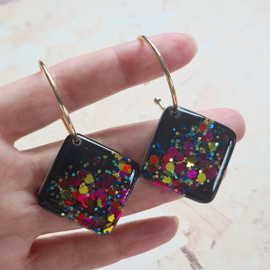 ultra light resin tile earrings with gold earring. The Joyful Rebel