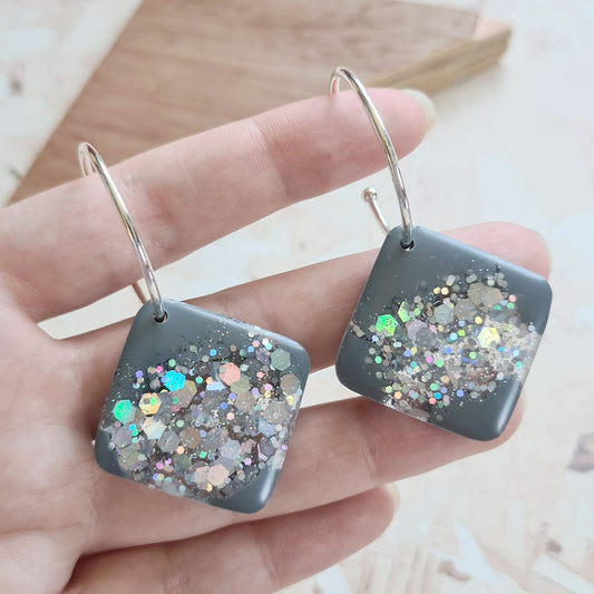 Concrete matt grey with ultra light weight resin tile - silver plated hoop - The Joyful Rebel