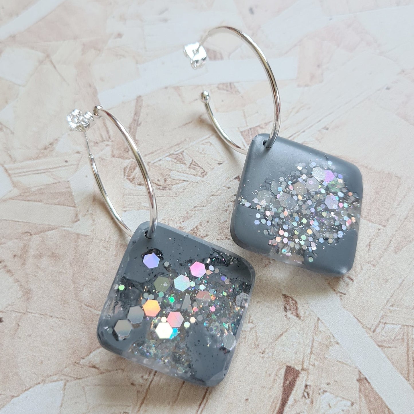 Silver plated hoop earrings with resin tile - The Joyful Rebel