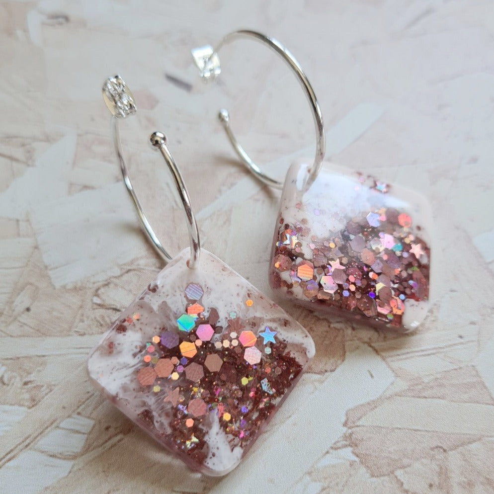 chunky resin earring - pale pink with rose gold glitter - the joyful rebel