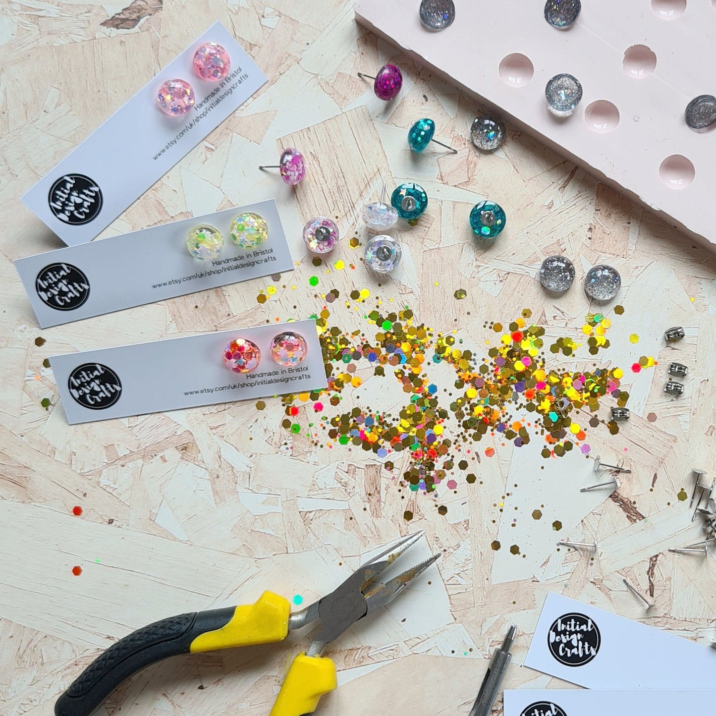 hand cast glitter resin earrings - using our own mould - the joyful rebel