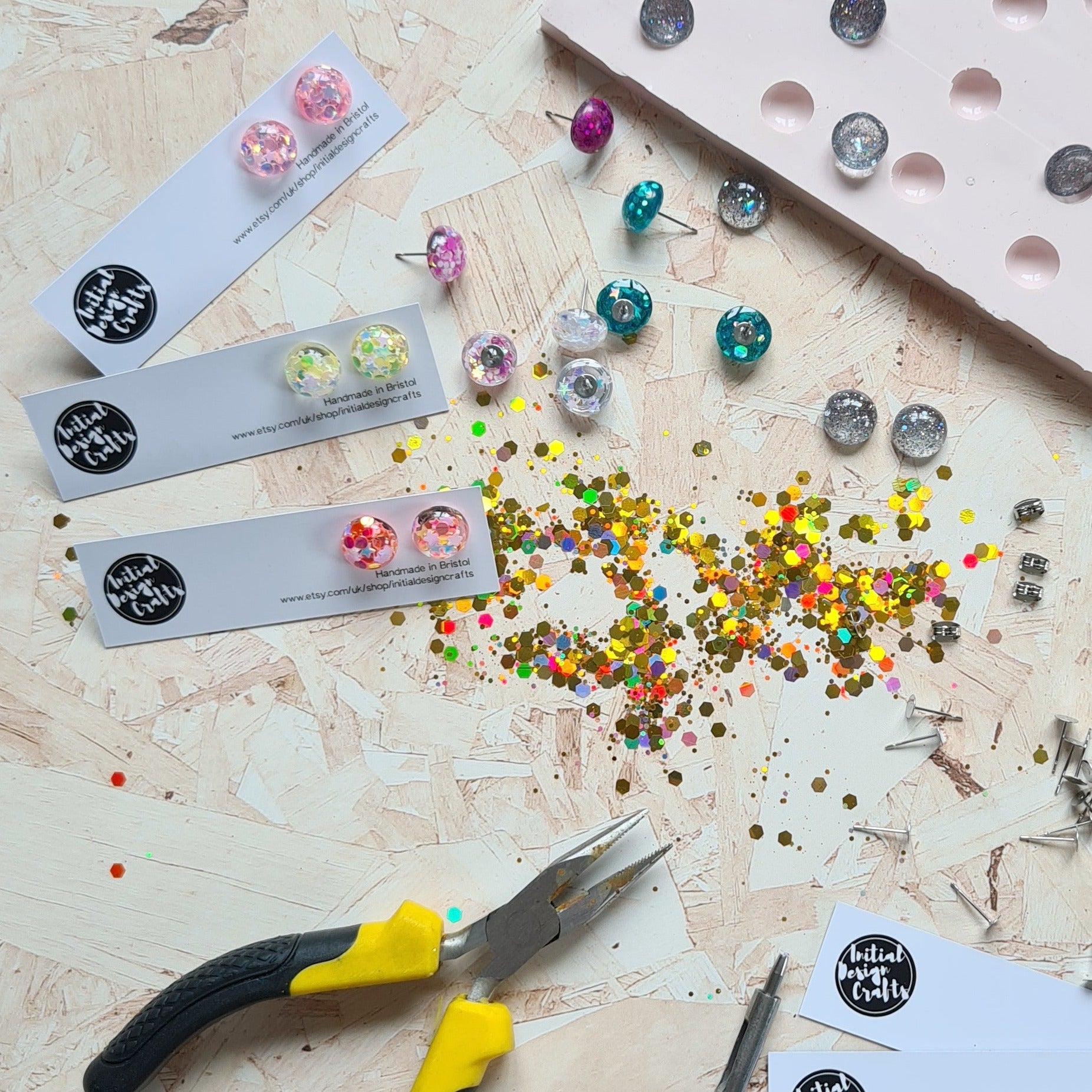 hand cast glitter resin earrings - using our own mould - the joyful rebel