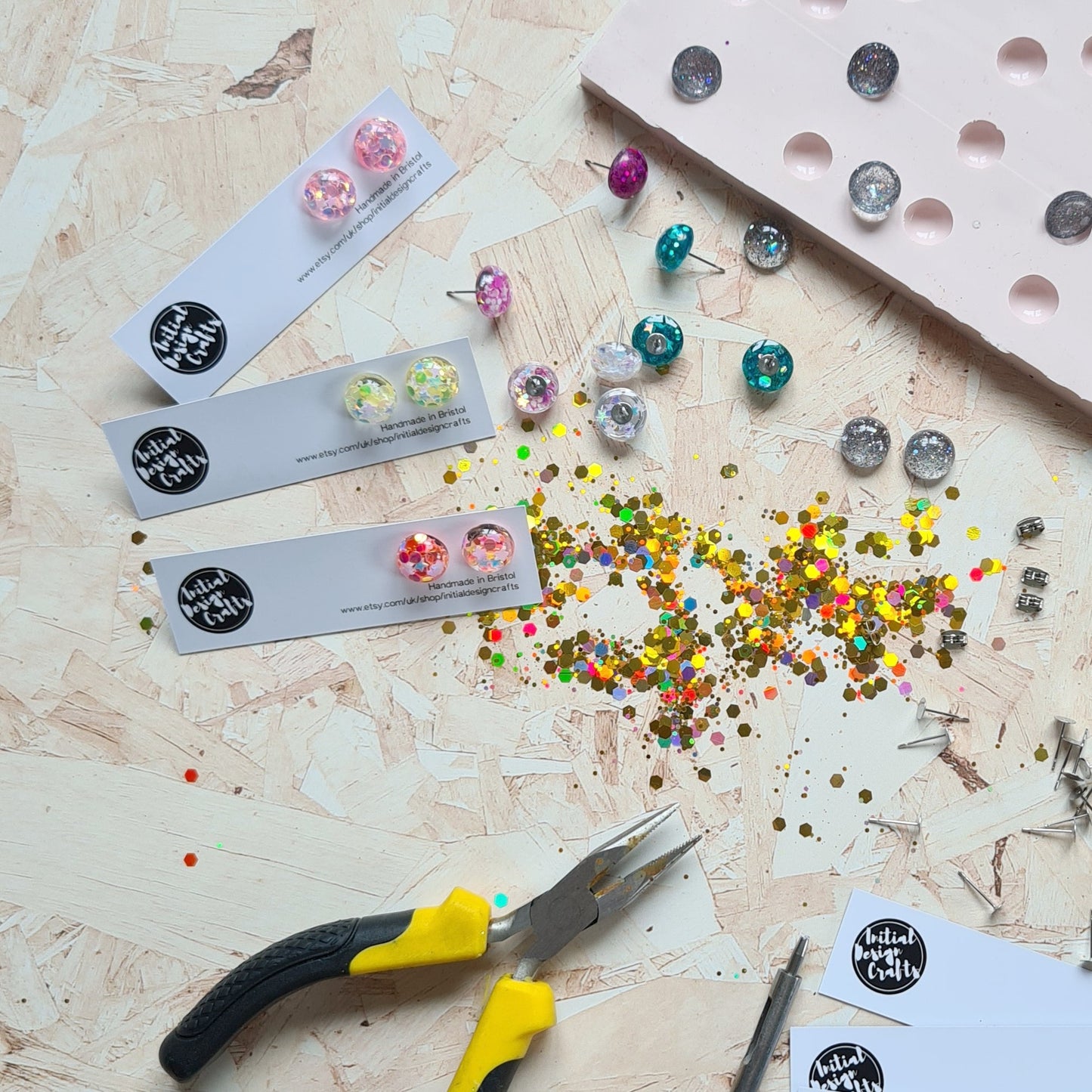 hand cast stud earrings, made from our handmade moulds - the joyful rebel