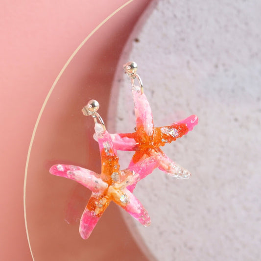 Neon Pink Starfish Dangle Earrings