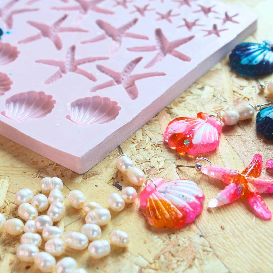 Neon Pink Scallop Dangle Earrings with Freshwater Pearls