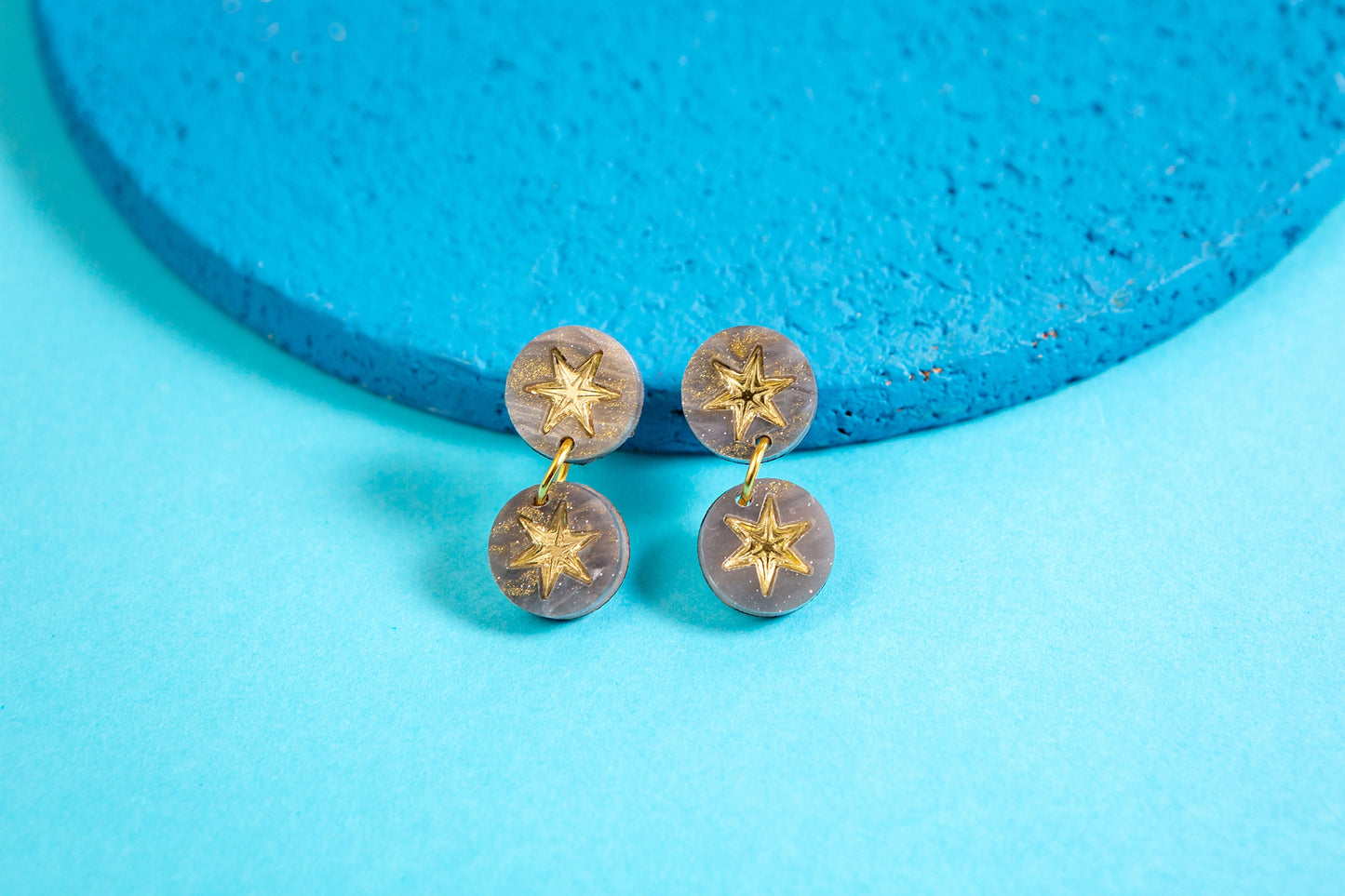 Grey Constellation Star Earrings - Double