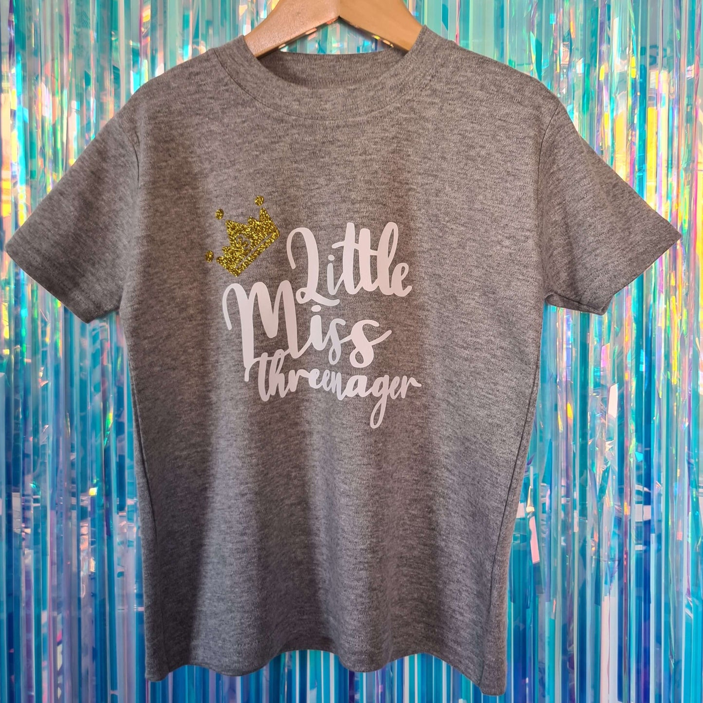 Grey 3rd Girl's Birthday tshirt - Little Miss Threenager - The Joyful Rebel