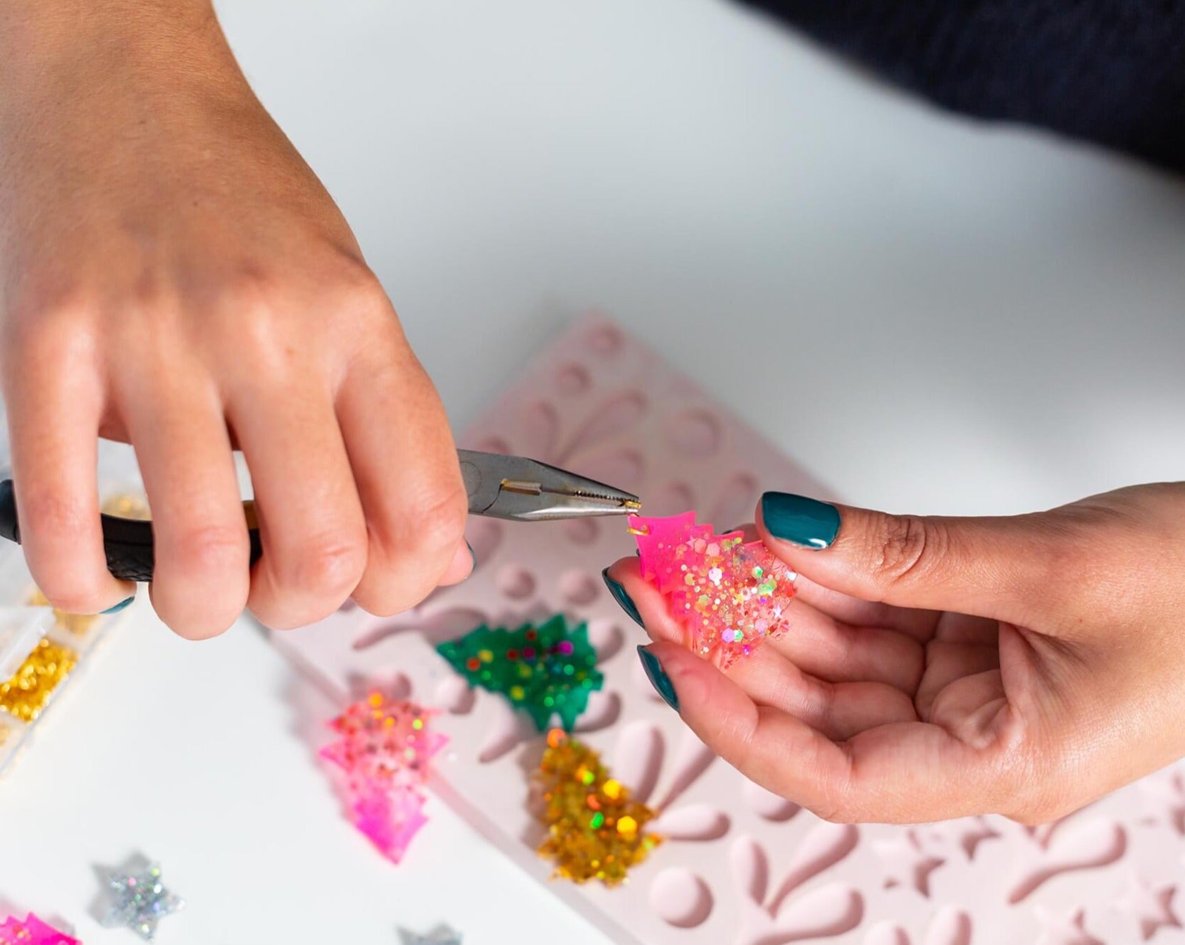 Christmas handmade earrings being made by The Joyful Rebel