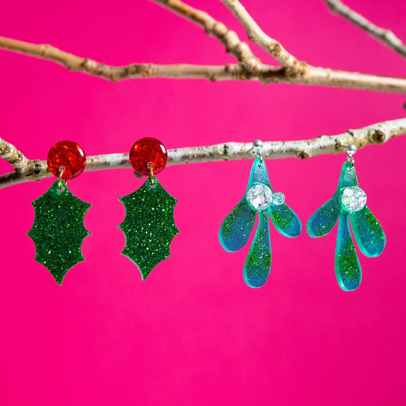 The Joyful Rebel festive range of earring - Mistletoes and Holly