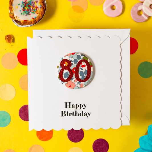80th Birthday Card and Badge Set