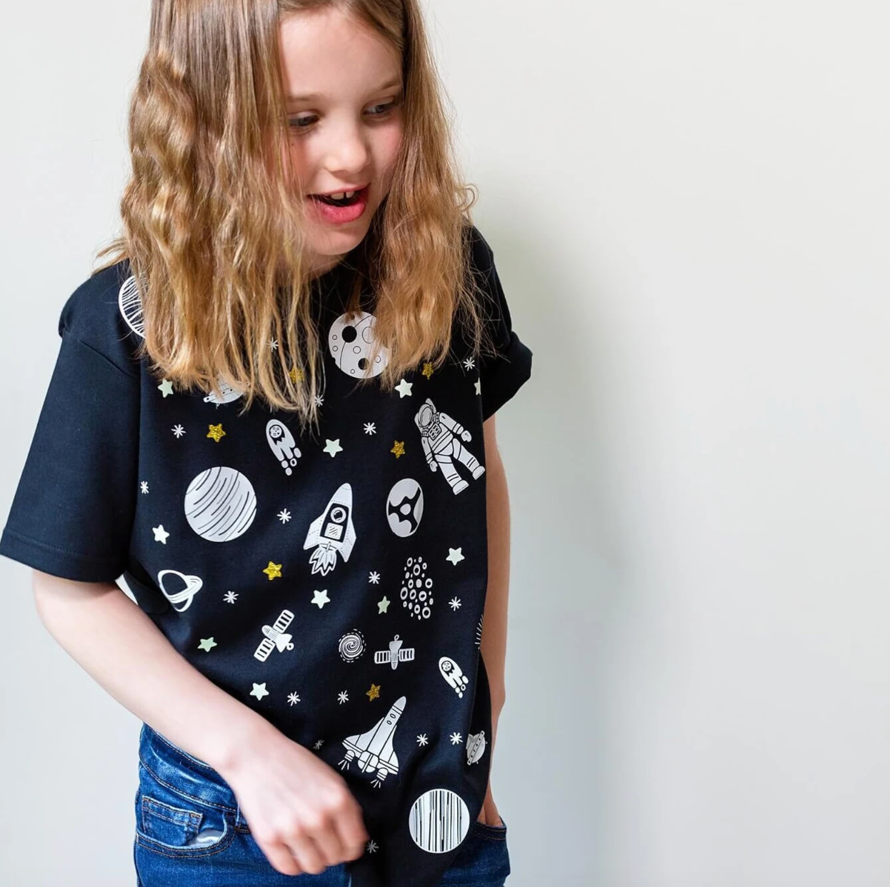 Glow-in-the-dark and glitter space shapes