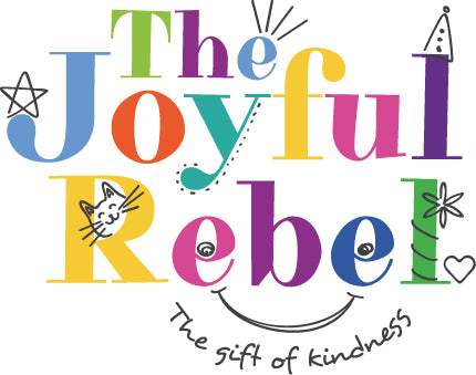 Colourful logo for The Joyful Rebel - features a cat