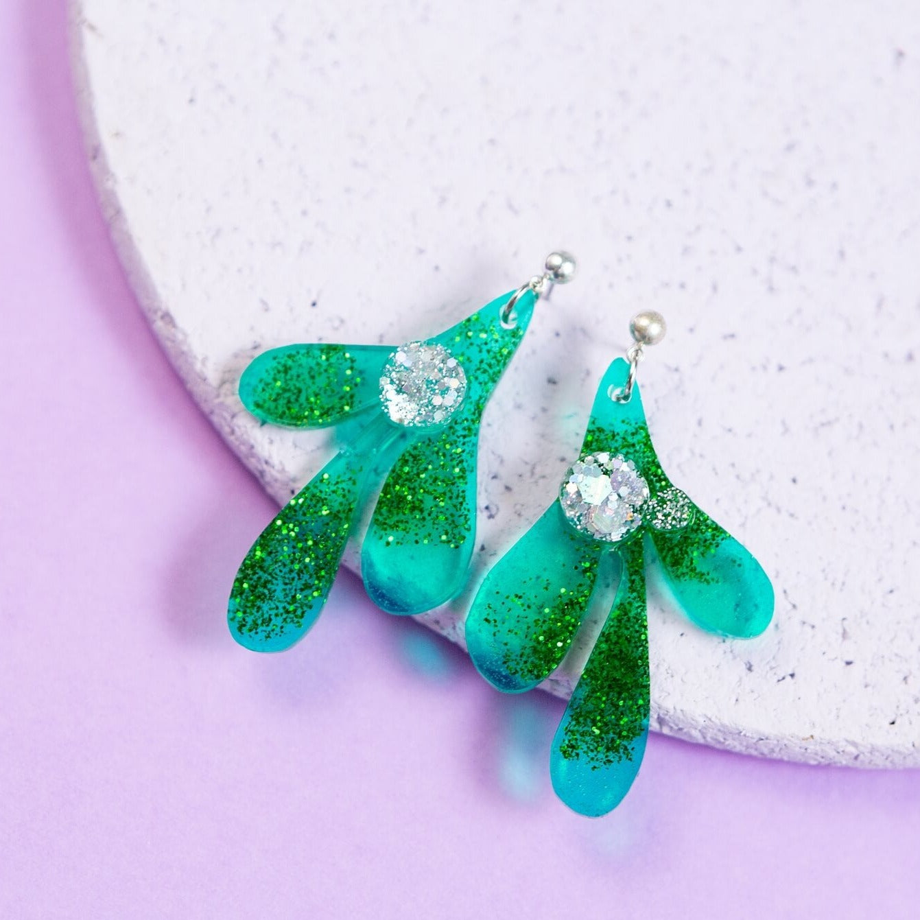 Silver plated with glitter mistletoe earrings - the joyful rebel 