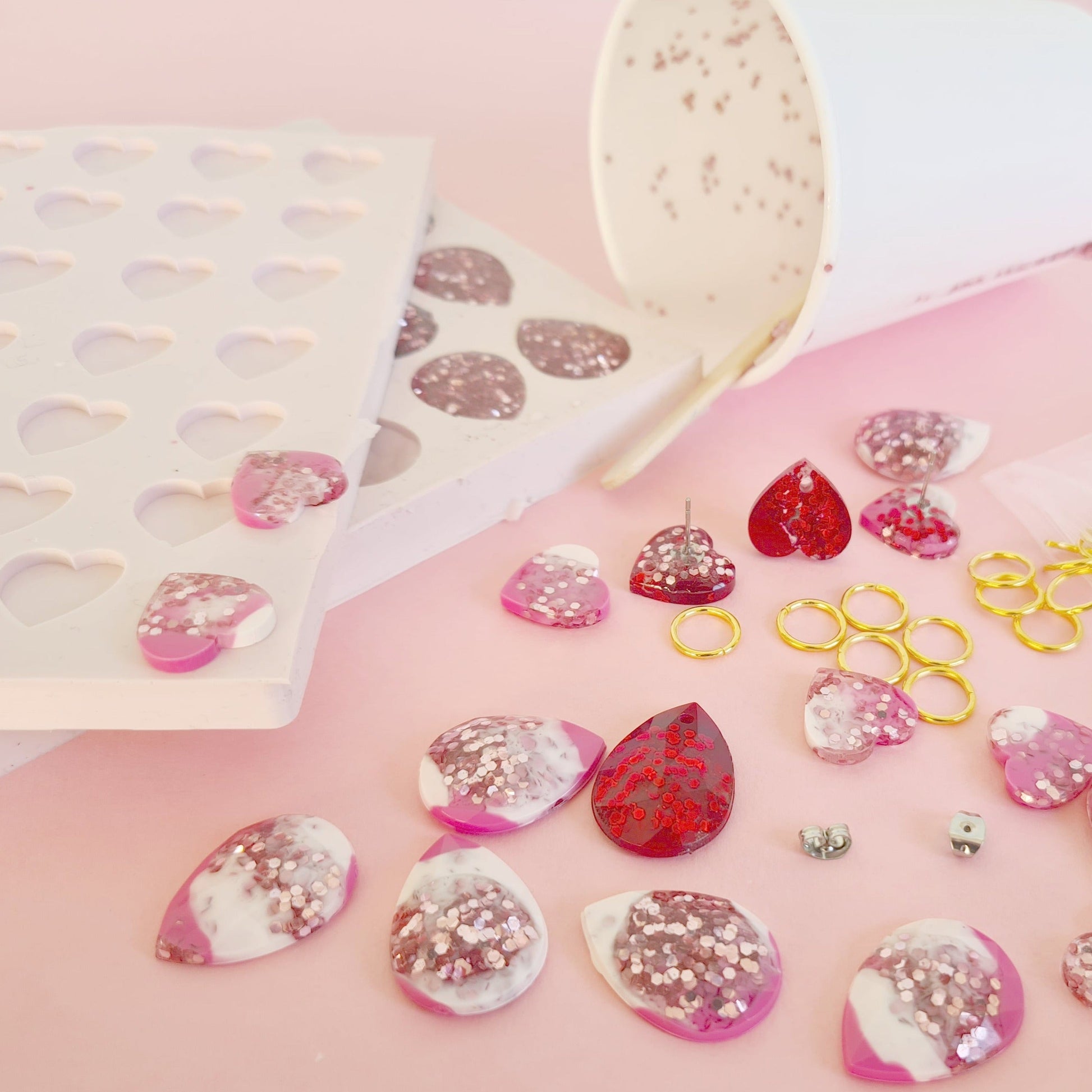 hand made silicone moulds, these are used to make our heart earrings