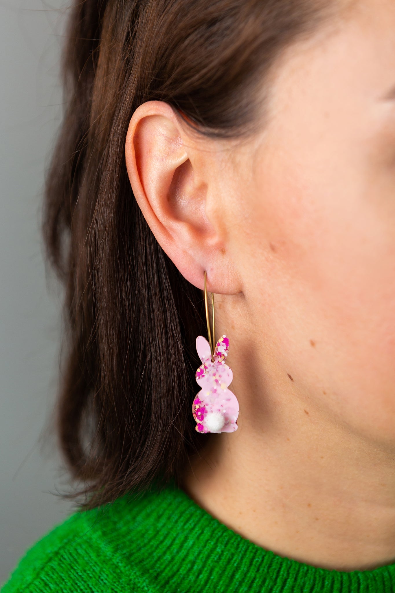Pink or Purple Speckled Rabbit and Carrot Dangly Hoop Earrings
