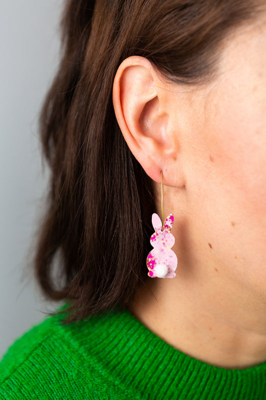 Purple or Pink Speckled Rabbit Dangly Earrings