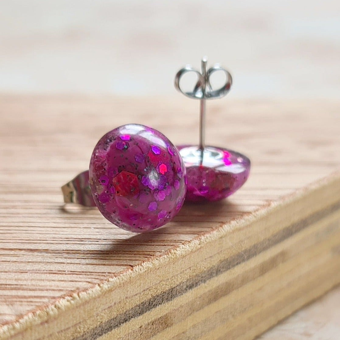 Handmade Super purple glittery stud earrings