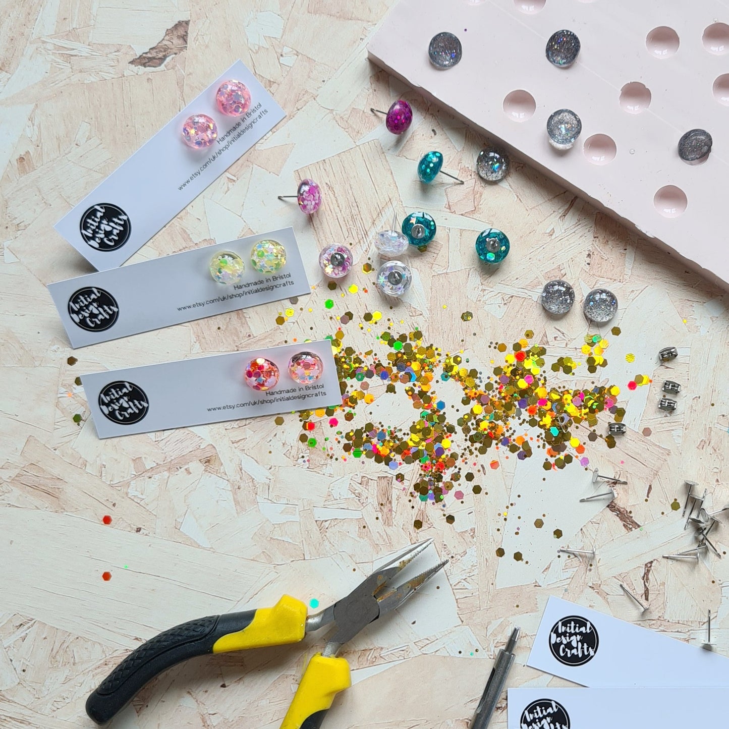 hand cast glitter earrings - hand cast and moulds - the joyful rebel