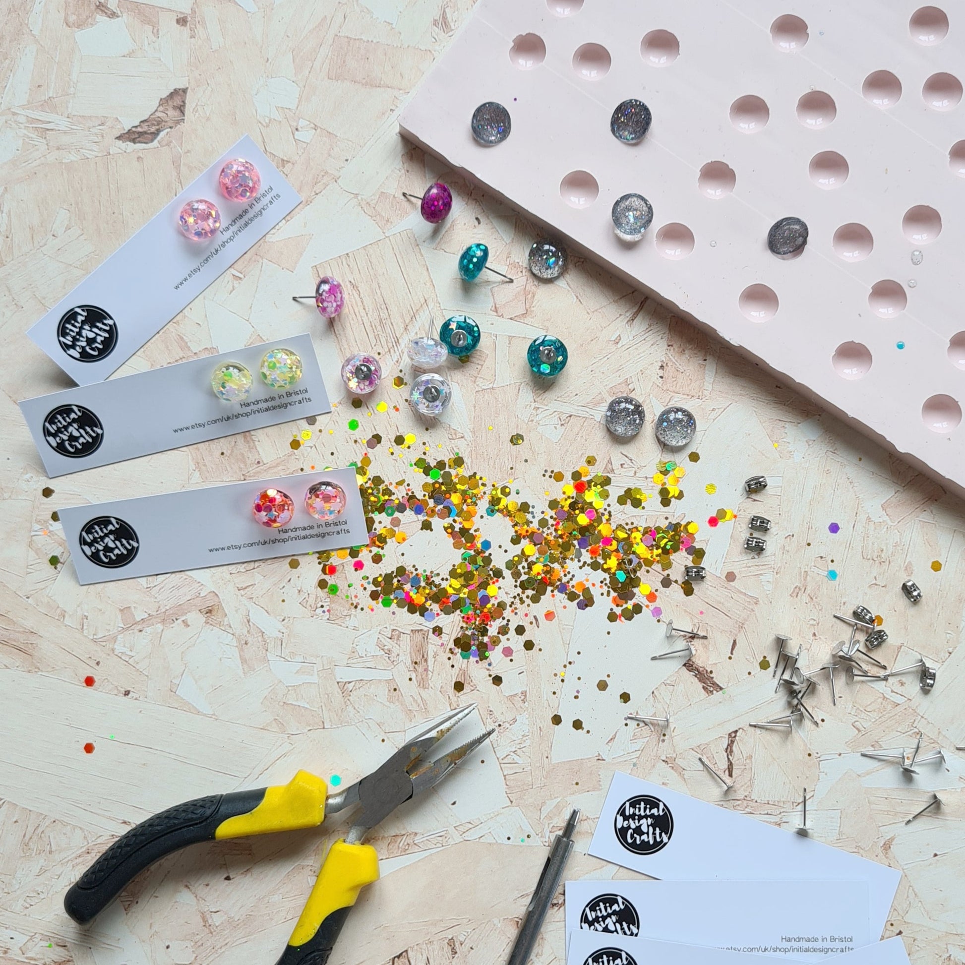 Hand cast stud earrings using our own moulds