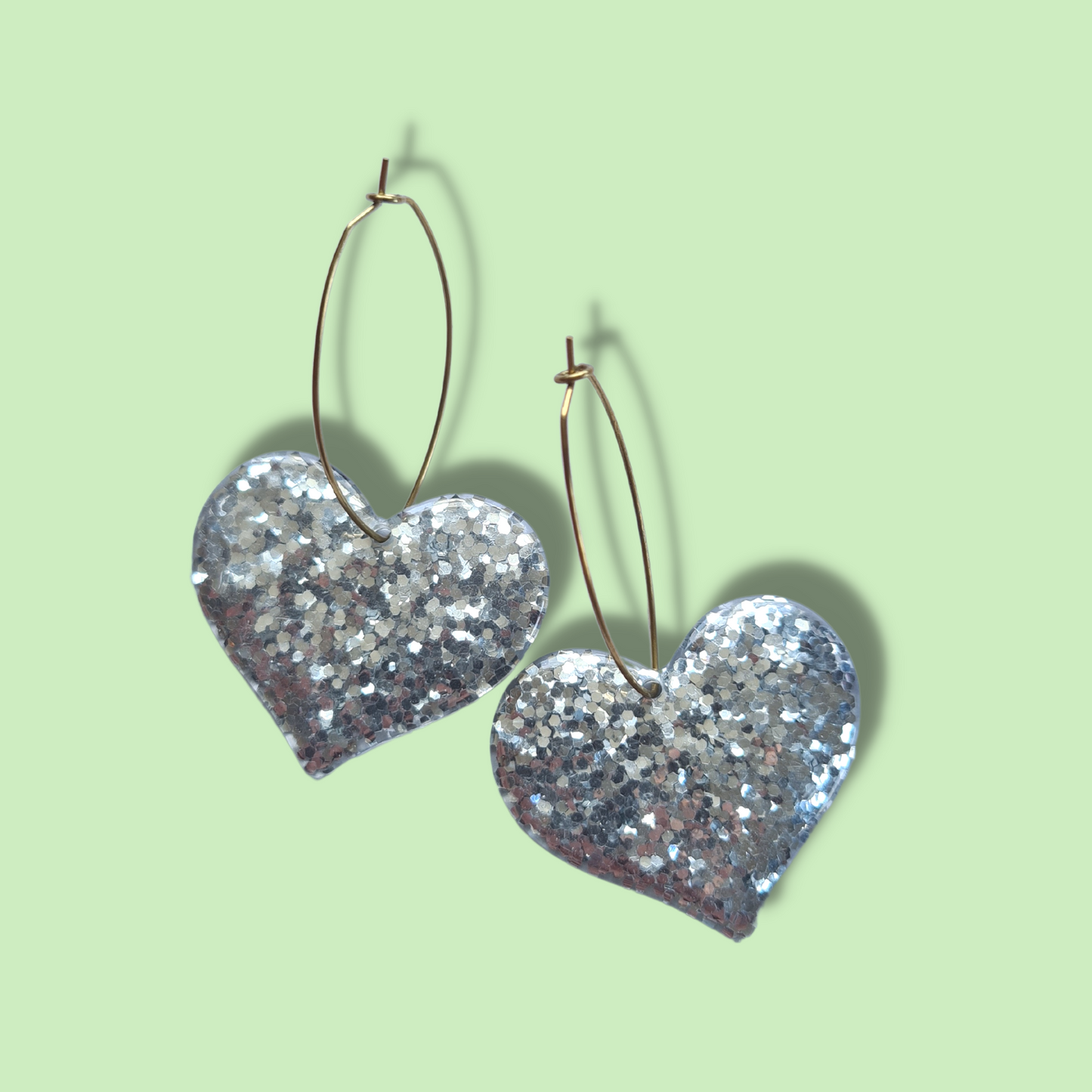 Glitter Silver Heart with Brass Oval Hoop