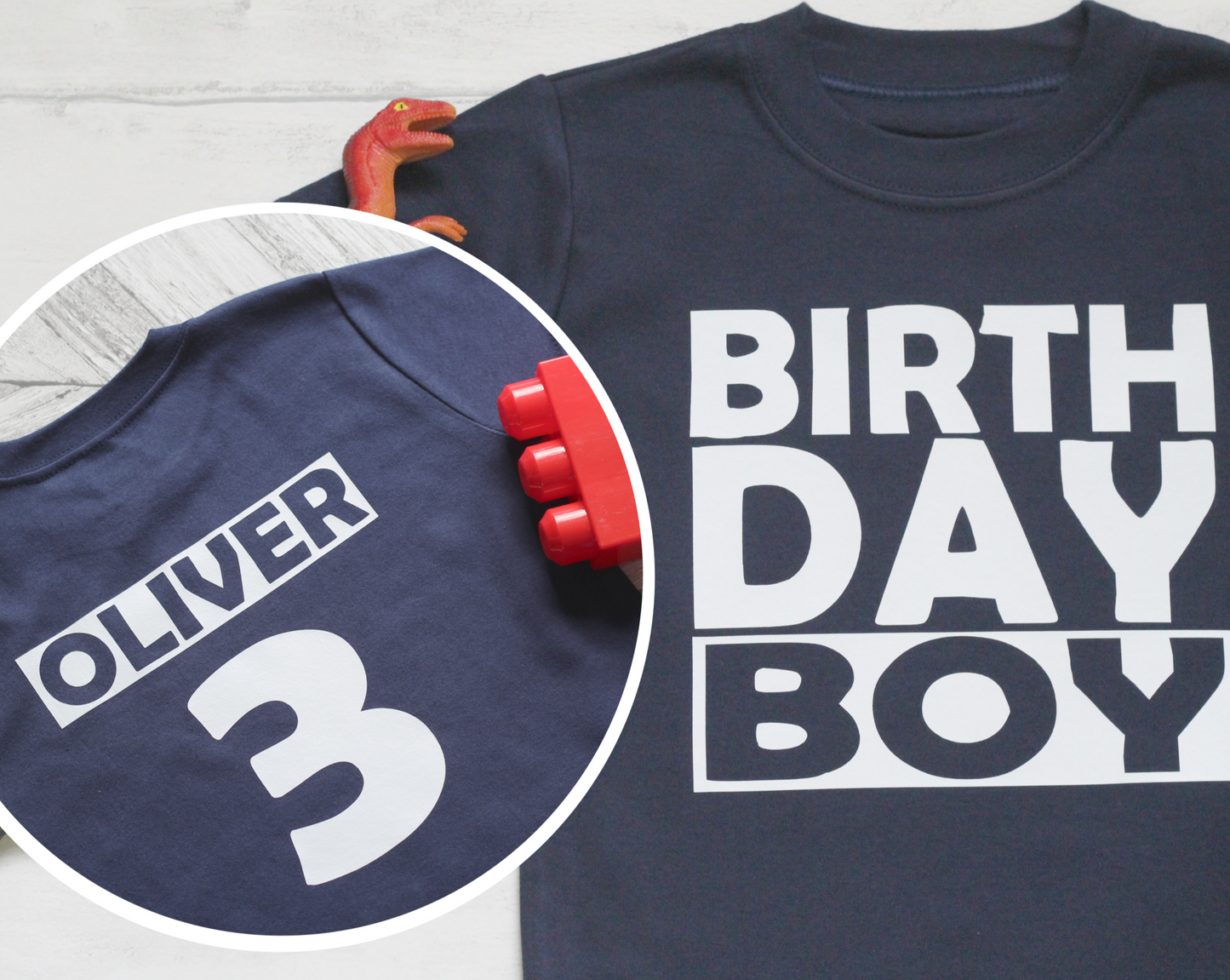 Birthday Boy, Oliver 3 - Navy tshirt with white print