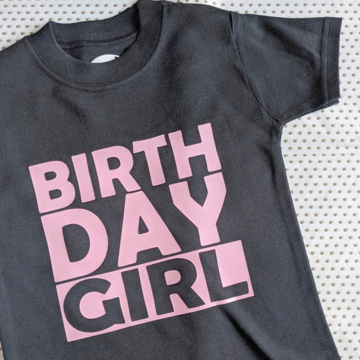 Birthday Girl tshirt - black tshirt with pink print